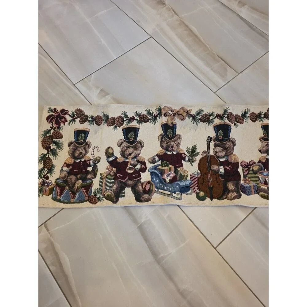 Tapestry Christmas Bears Table Runner 60